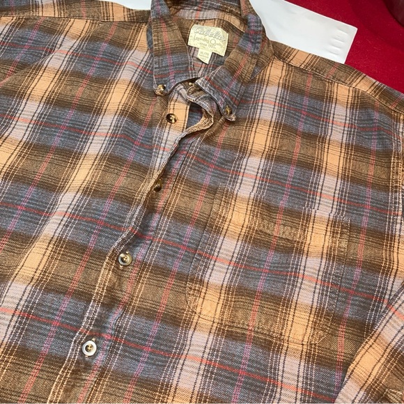 Cabela’s XL TALL BROWN WIDE PLAID Shirt BLUE HEAVY COTTON Long Sleeves Button Up - Picture 14 of 14